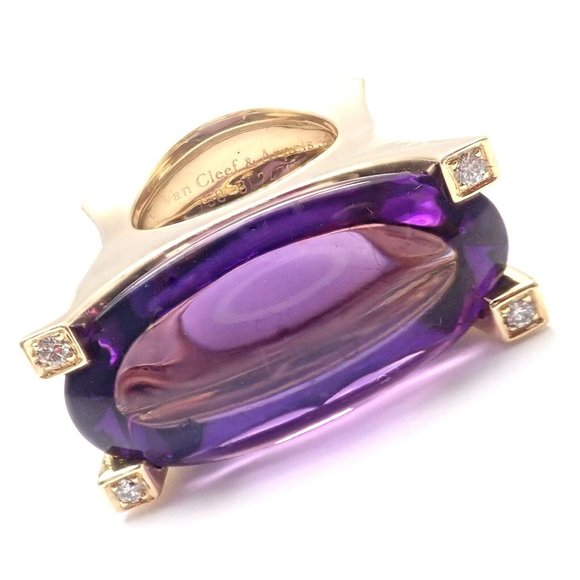 Rare! Authentic Van Cleef & Arpels 18k Yellow Gold Diamond Large Amethyst Ring - Picture 1 of 12